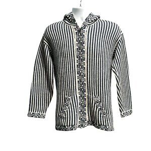 CCC Handcrafted Alpaca Striped Hooded Baja Sweater Jacket Size Large